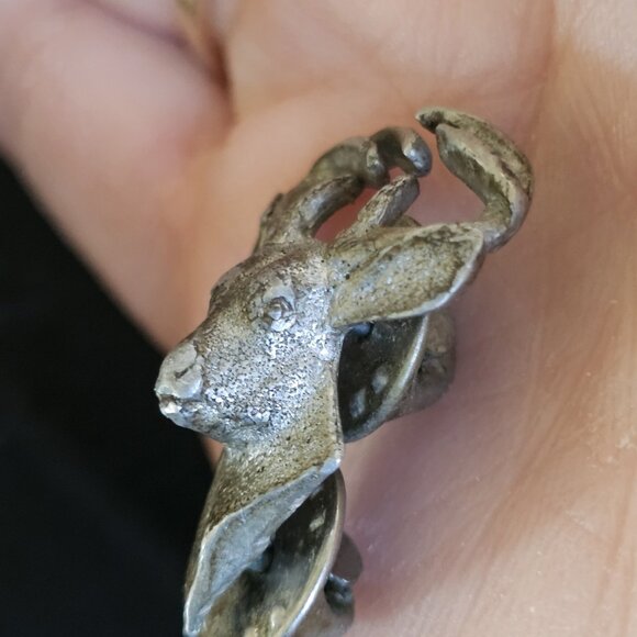VTG Fine Pewter Whitetail Deer Hat Lapel Brooch Pin by GG Harris 80s 3D Buck - Picture 6 of 9